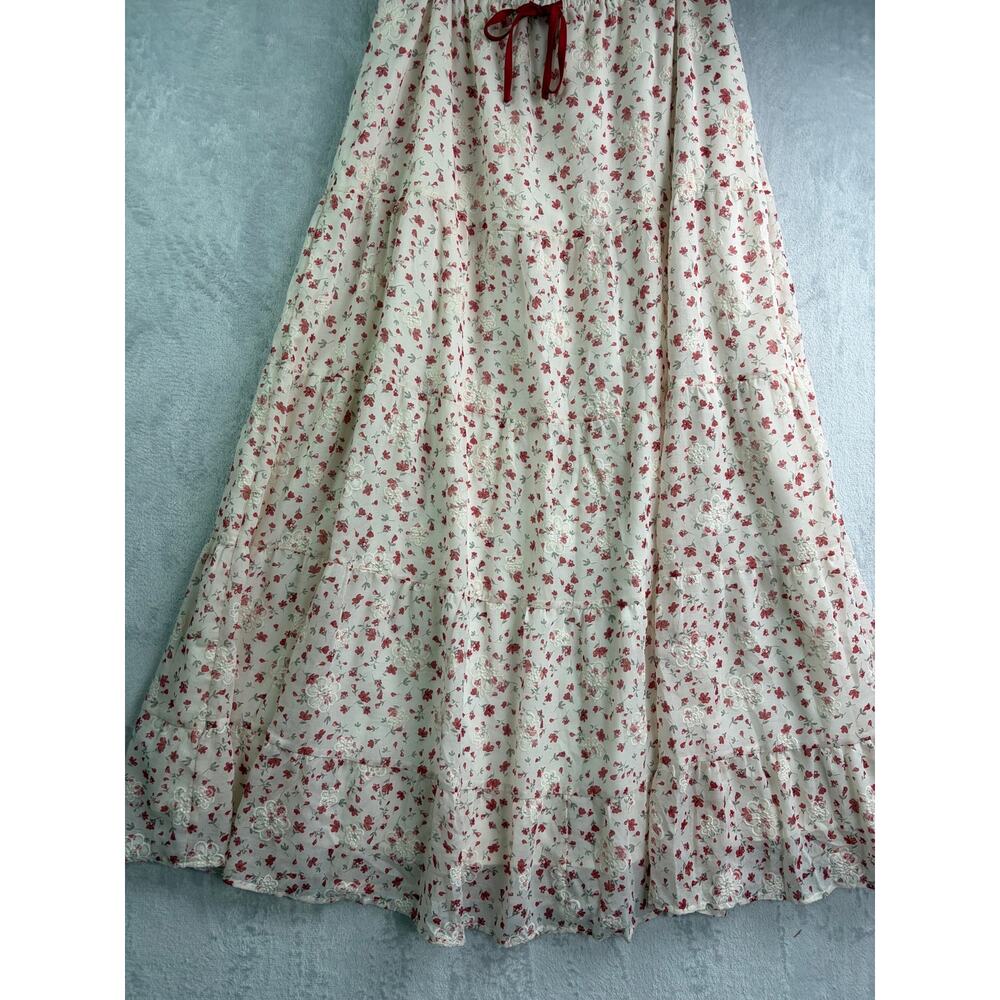 Polagram BaeVely Cream Red Floral Tiered Boho Maxi Skirt - Size L - Picture 5 of 9
